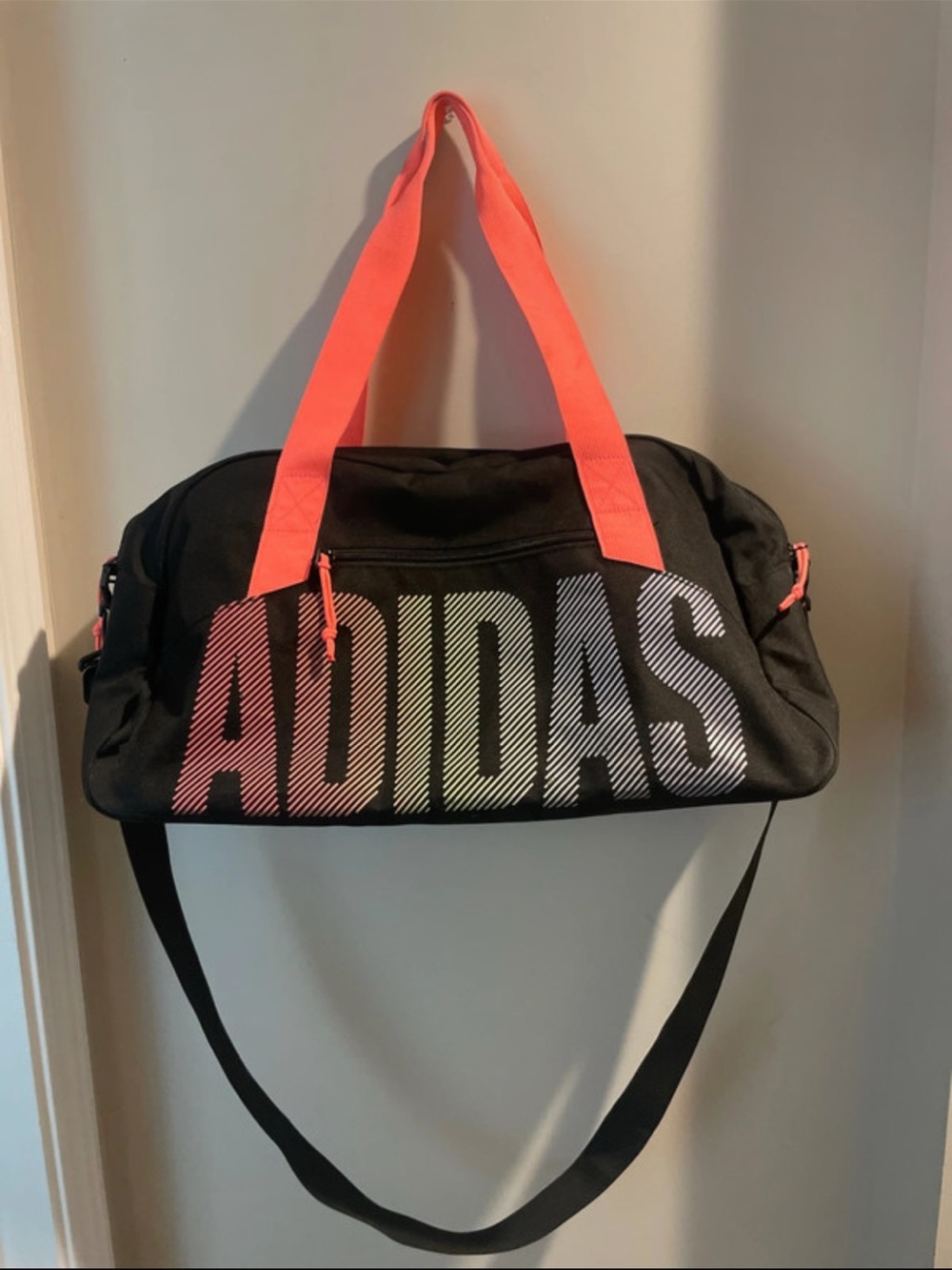 Adidas Black and Neon Pink Duffel Bag